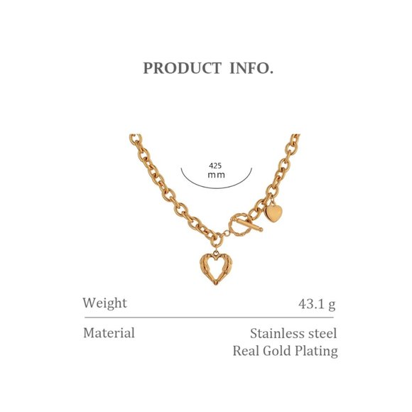 NEW 18K Gold Plated Heart Circle Toggle Chunky Link Chain Necklace - Picture 3 of 5